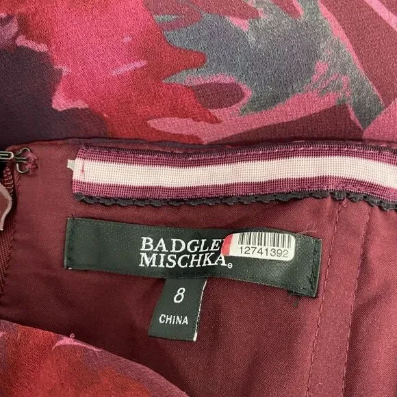 Badgley Mischka Red Floral Strapless Gown Dress - Picture 4 of 8